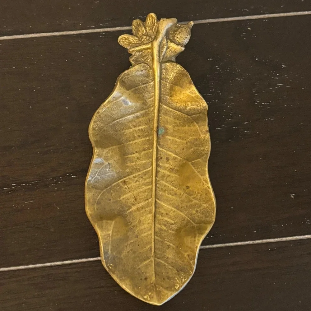 Vintage MCM Virginia Metal Crafters LEMON LEAF Brass Trinket Tray 3-59 VMC 1951